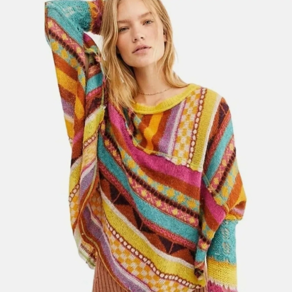 Free People Sweater Free People Poncho Boho Knit December Skies Poncho